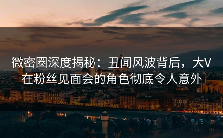 微密圈深度揭秘：丑闻风波背后，大V在粉丝见面会的角色彻底令人意外